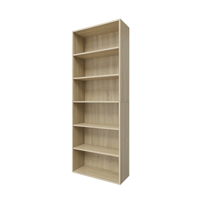 63.23 in. Tall Natural Oak Wood 6-Shelf Etagere Bookcase with Adjustable Shelves