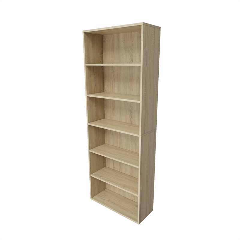 63.23 in. Tall Natural Oak Wood 6-Shelf Etagere Bookcase with Adjustable Shelves