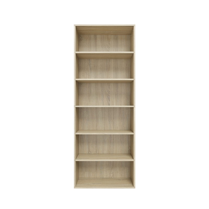 63.23 in. Tall Natural Oak Wood 6-Shelf Etagere Bookcase with Adjustable Shelves