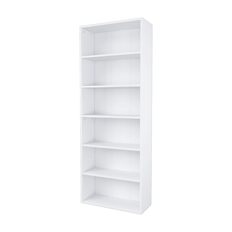 63.23 in. Tall White Wood 6-Shelf Etagere Bookcase with Adjustable Shelves