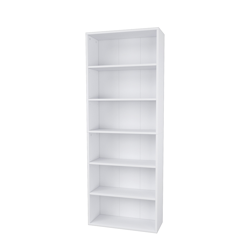 63.23 in. Tall White Wood 6-Shelf Etagere Bookcase with Adjustable Shelves