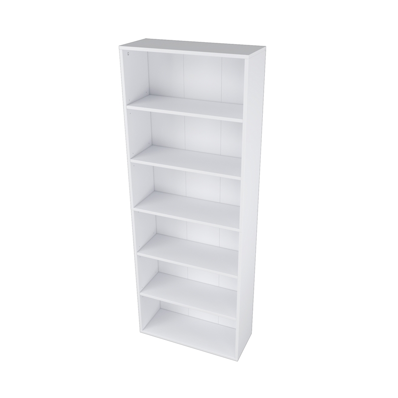 63.23 in. Tall White Wood 6-Shelf Etagere Bookcase with Adjustable Shelves