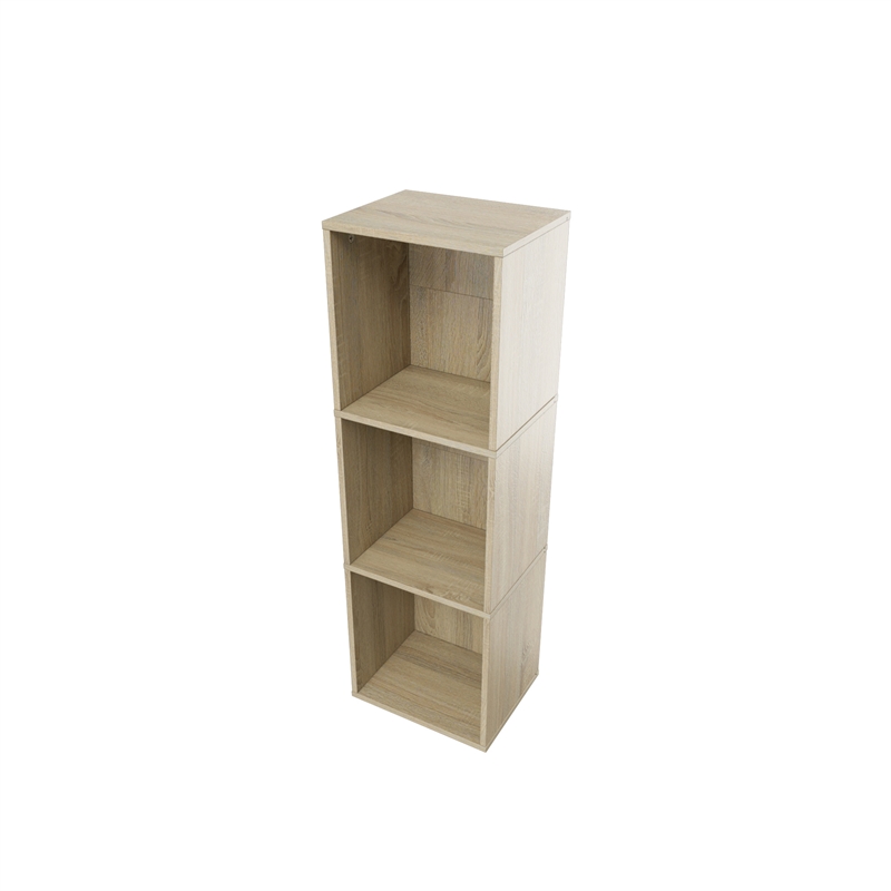 37.52 in. Tall Natural Oak Wood 3-Shelf Etagere Bookcase