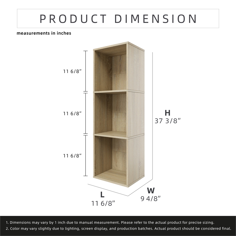 37.52 in. Tall Natural Oak Wood 3-Shelf Etagere Bookcase
