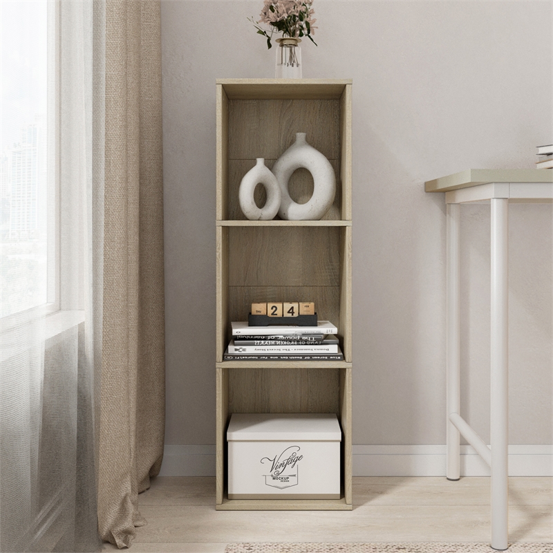 37.52 in. Tall Natural Oak Wood 3-Shelf Etagere Bookcase