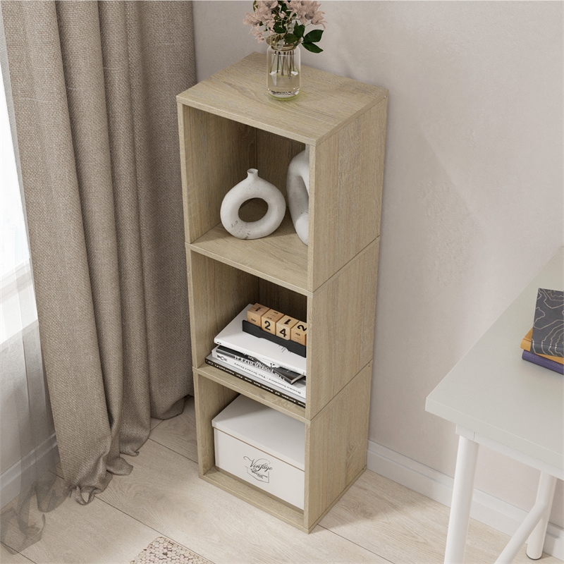 37.52 in. Tall Natural Oak Wood 3-Shelf Etagere Bookcase