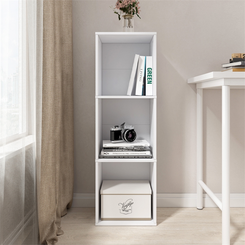 37.52 in. Tall White Wood 3-Shelf Etagere Bookcase