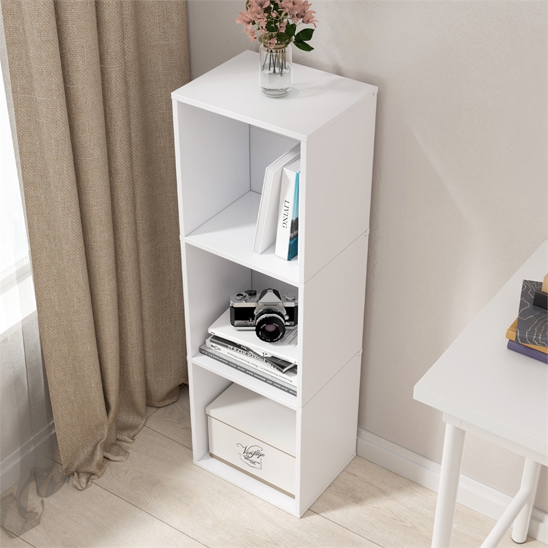 37.52 in. Tall White Wood 3-Shelf Etagere Bookcase