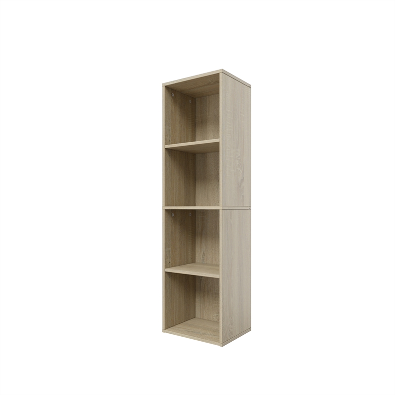 41.93 in. Tall Natural Oak Wood 4-Shelf Etagere Bookcase with Adjustable Shelves