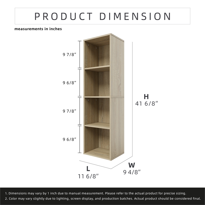 41.93 in. Tall Natural Oak Wood 4-Shelf Etagere Bookcase with Adjustable Shelves