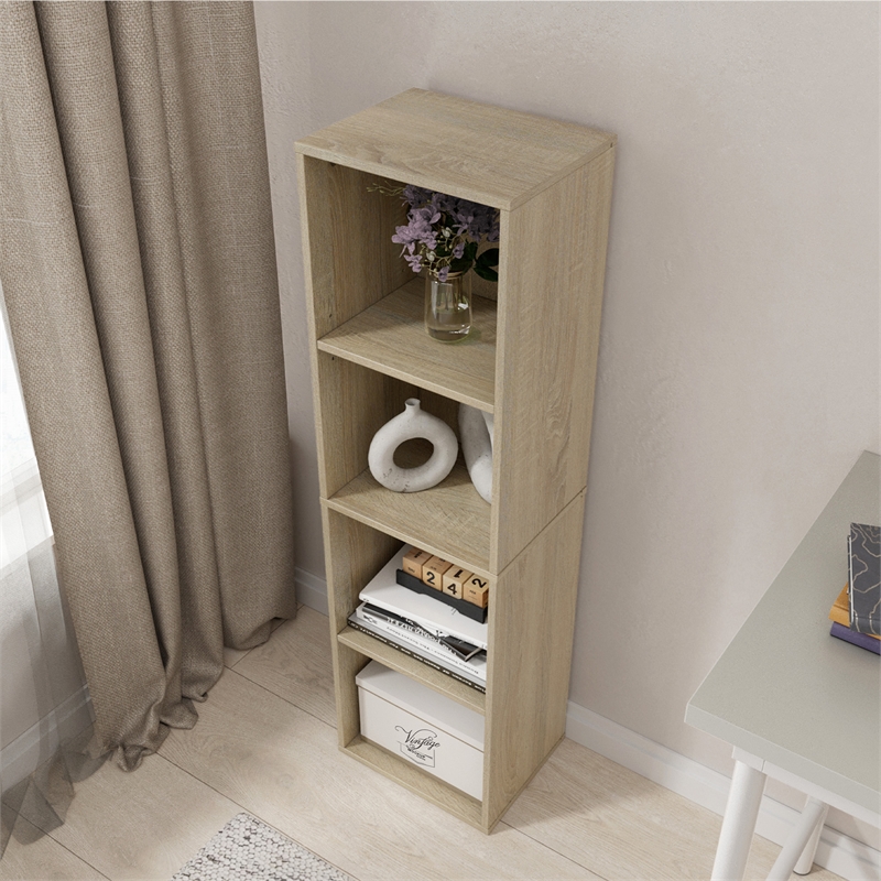 41.93 in. Tall Natural Oak Wood 4-Shelf Etagere Bookcase with Adjustable Shelves