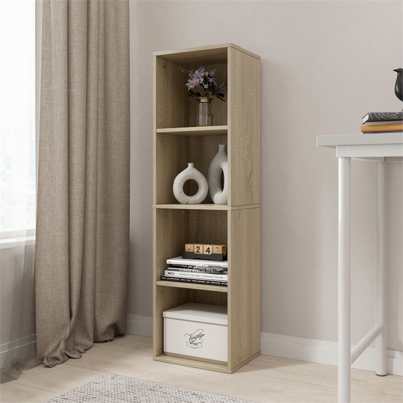 41.93 in. Tall Natural Oak Wood 4-Shelf Etagere Bookcase with Adjustable Shelves
