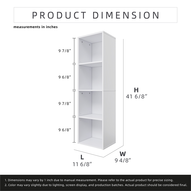 41.93 in. Tall White Wood 4-Shelf Etagere Bookcase with Adjustable Shelves