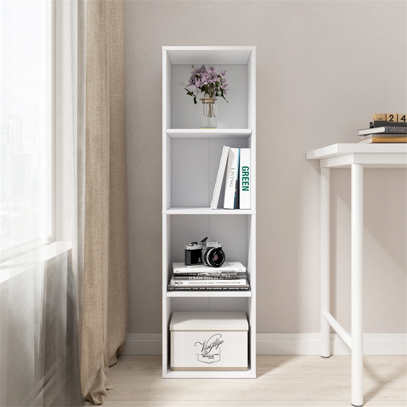 41.93 in. Tall White Wood 4-Shelf Etagere Bookcase with Adjustable Shelves