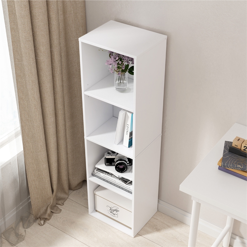 41.93 in. Tall White Wood 4-Shelf Etagere Bookcase with Adjustable Shelves