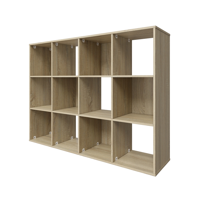 34.96 in. Tall Natural Oak Wood 3-Shelf Etagere Bookcase