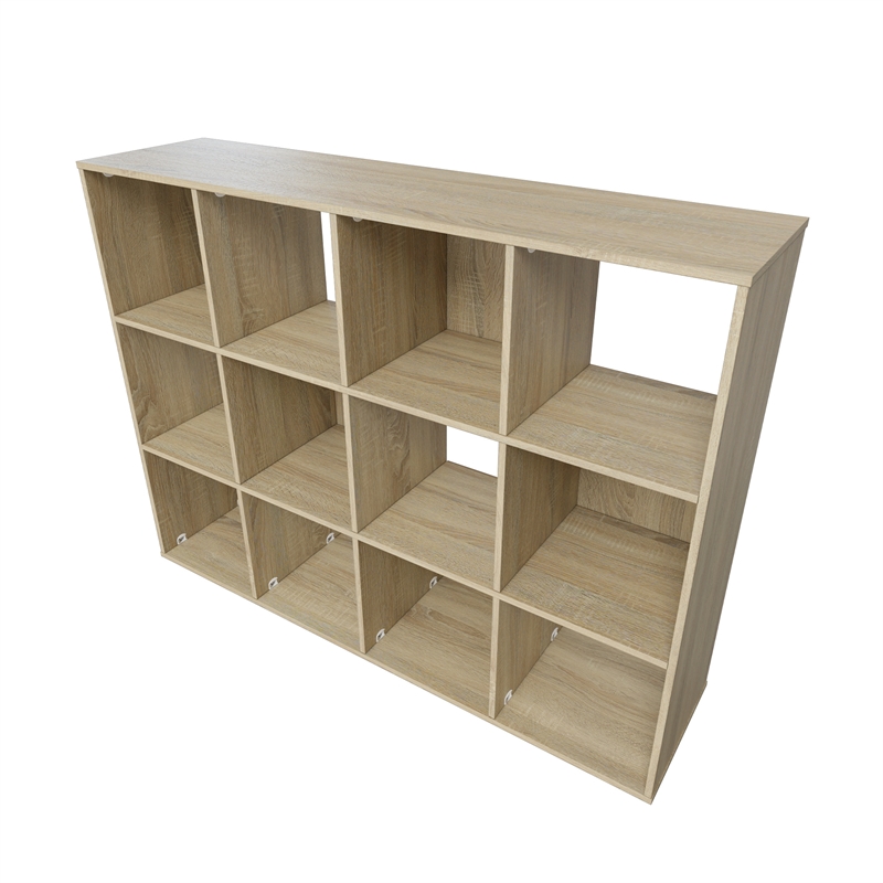 34.96 in. Tall Natural Oak Wood 3-Shelf Etagere Bookcase