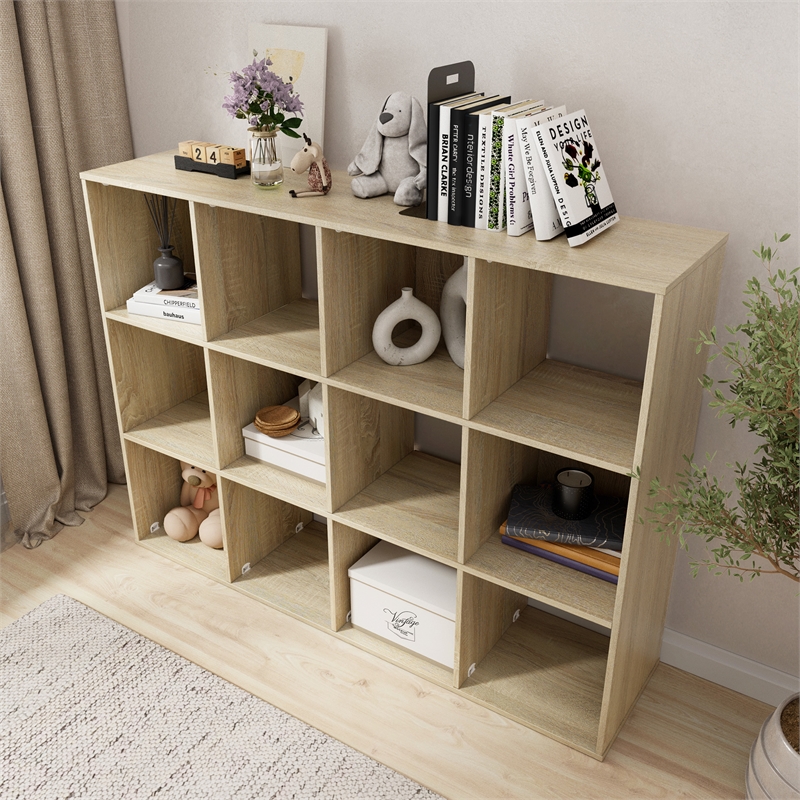 34.96 in. Tall Natural Oak Wood 3-Shelf Etagere Bookcase