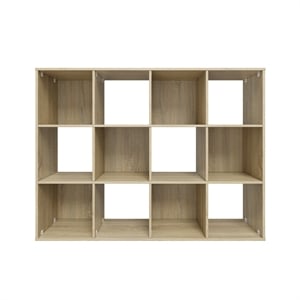 34.96 in. Tall Natural Oak Wood 3-Shelf Etagere Bookcase