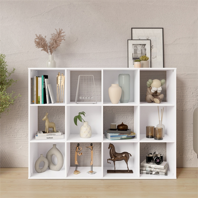 34.96 in. Tall White Wood 3-Shelf Etagere Bookcase