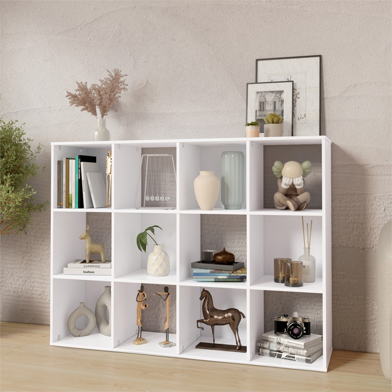 34.96 in. Tall White Wood 3-Shelf Etagere Bookcase