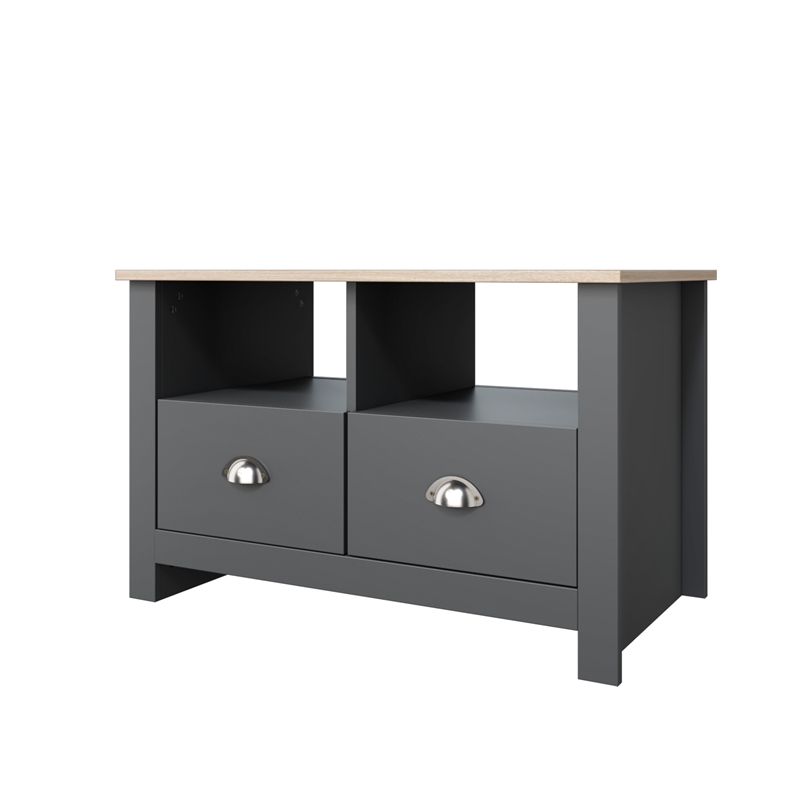31 in. Grey and Natural Oak Rectangle Wood Coffee Table with 2 Drawers