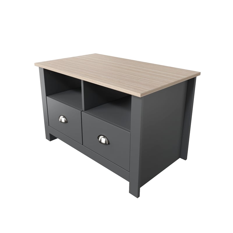 31 in. Grey and Natural Oak Rectangle Wood Coffee Table with 2 Drawers