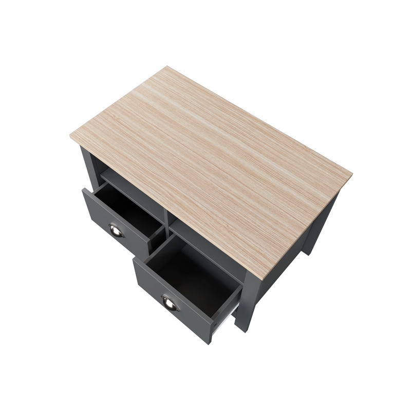 31 in. Grey and Natural Oak Rectangle Wood Coffee Table with 2 Drawers