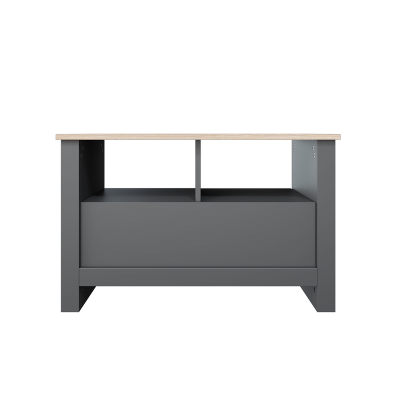 31 in. Grey and Natural Oak Rectangle Wood Coffee Table with 2 Drawers