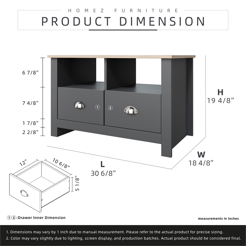 31 in. Grey and Natural Oak Rectangle Wood Coffee Table with 2 Drawers