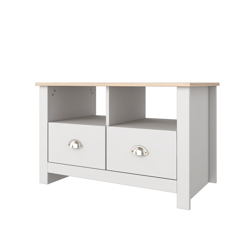 31 in. White and Natural Oak Rectangle Wood Coffee Table with 2 Drawers