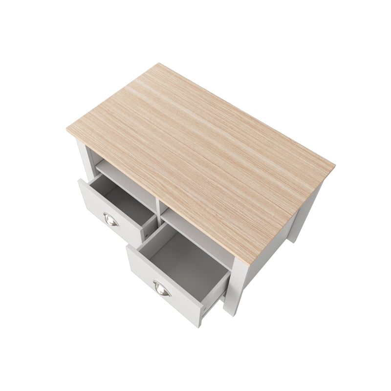 31 in. White and Natural Oak Rectangle Wood Coffee Table with 2 Drawers