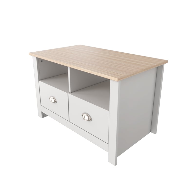31 in. White and Natural Oak Rectangle Wood Coffee Table with 2 Drawers