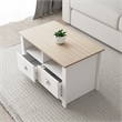 31 in. White and Natural Oak Rectangle Wood Coffee Table with 2 Drawers
