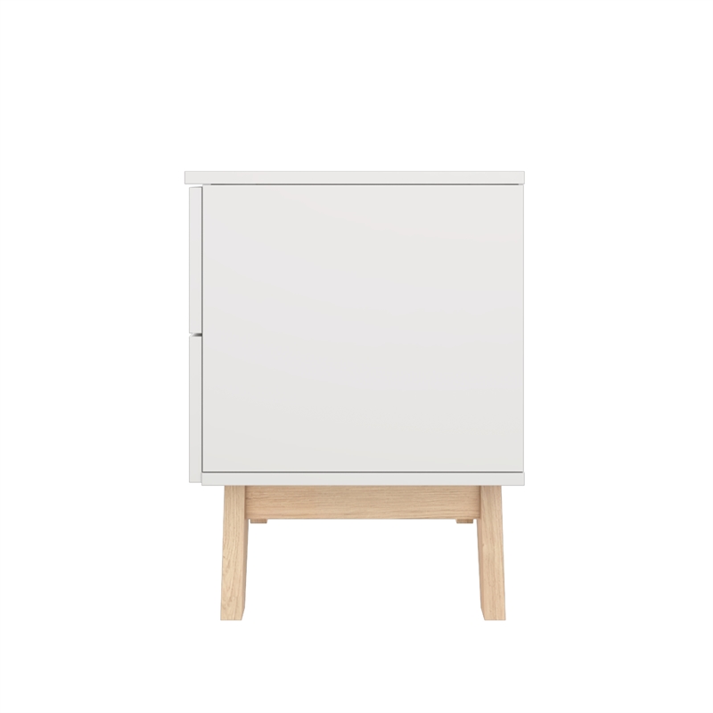 18.89 in. White and Natural Oak Rectangle Wood End Table with 2 Drawers