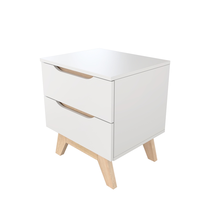 18.89 in. White and Natural Oak Rectangle Wood End Table with 2 Drawers
