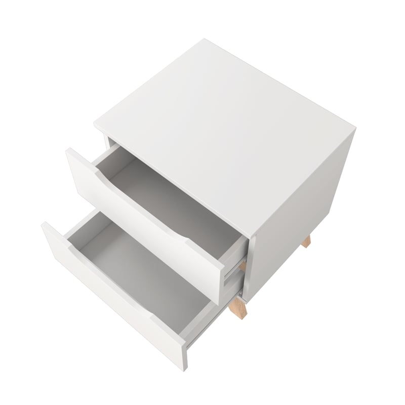 18.89 in. White and Natural Oak Rectangle Wood End Table with 2 Drawers
