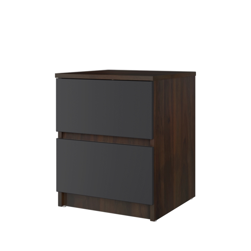 15.74 in. Walnut and Grey Rectangle Wood End Table with 2 Drawers