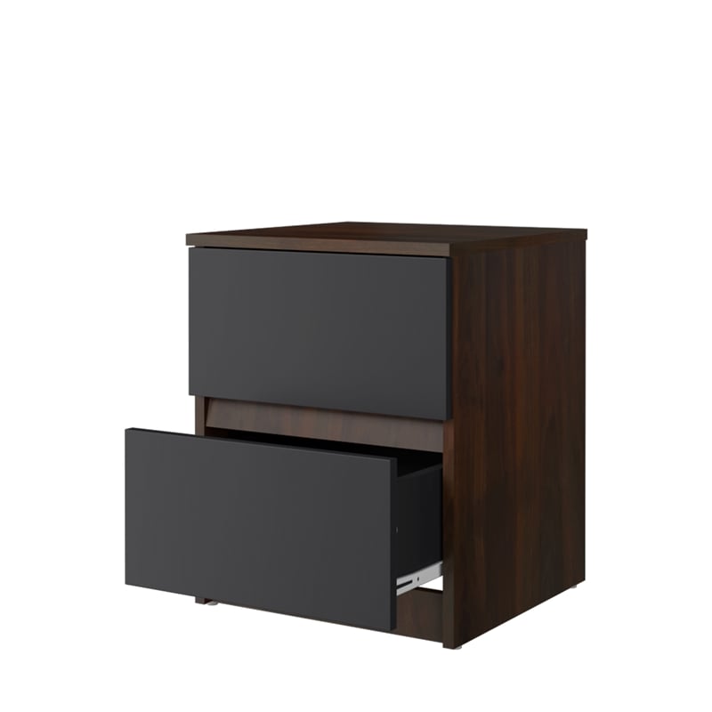 15.74 in. Walnut and Grey Rectangle Wood End Table with 2 Drawers
