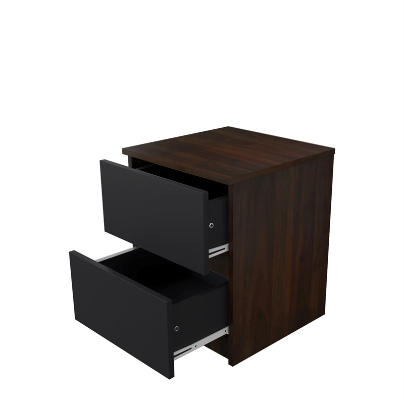 15.74 in. Walnut and Grey Rectangle Wood End Table with 2 Drawers