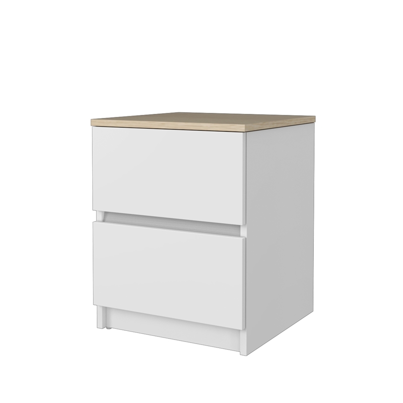 15.74 in. White and Natural Oak Rectangle Wood End Table with 2 Drawers