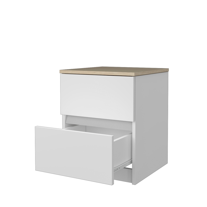 15.74 in. White and Natural Oak Rectangle Wood End Table with 2 Drawers