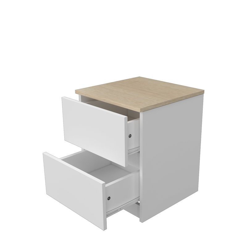 15.74 in. White and Natural Oak Rectangle Wood End Table with 2 Drawers