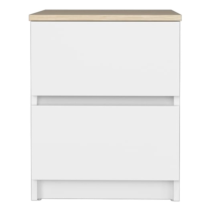 15.74 in. White and Natural Oak Rectangle Wood End Table with 2 Drawers