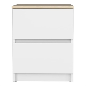 15.74 in. White and Natural Oak Rectangle Wood End Table with 2 Drawers