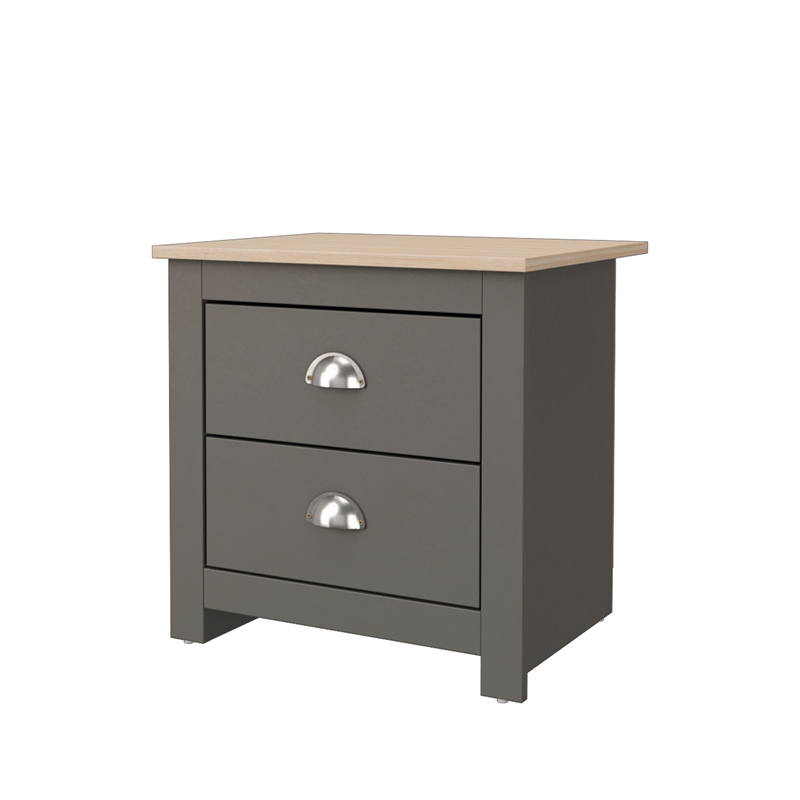 19.68 in. Grey and Natural Oak Rectangle Wood End Table with 2 Drawers