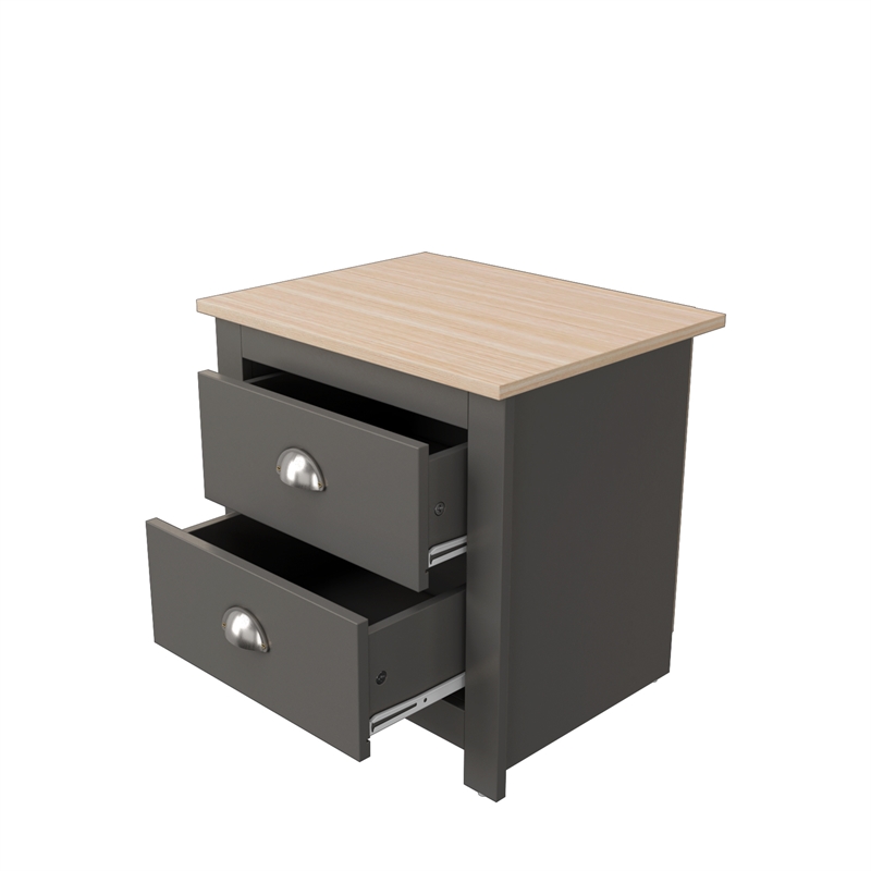 19.68 in. Grey and Natural Oak Rectangle Wood End Table with 2 Drawers