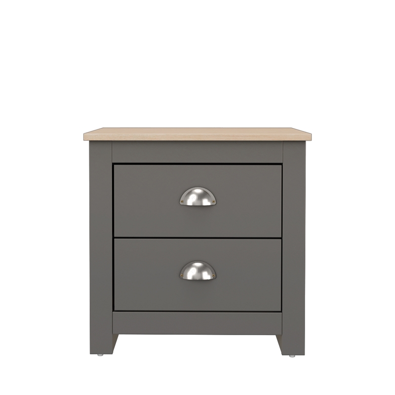 19.68 in. Grey and Natural Oak Rectangle Wood End Table with 2 Drawers