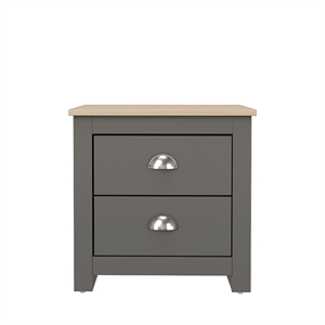 19.68 in. Grey and Natural Oak Rectangle Wood End Table with 2 Drawers
