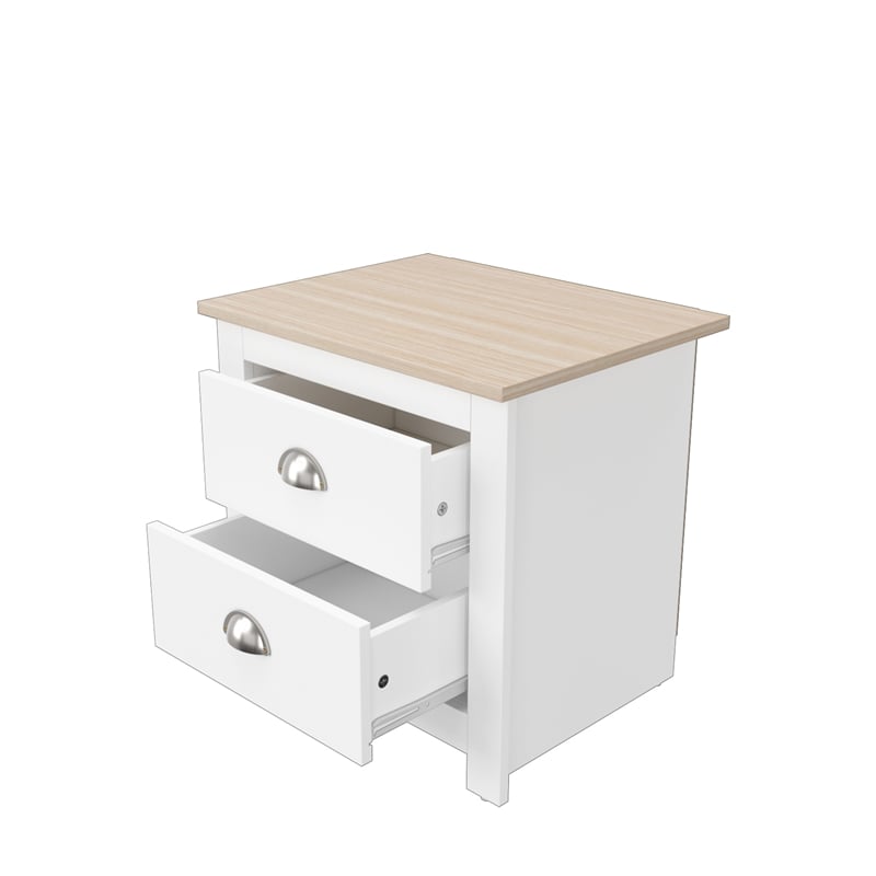 19.68 in. White and Natural Oak Rectangle Wood End Table with 2 Drawers